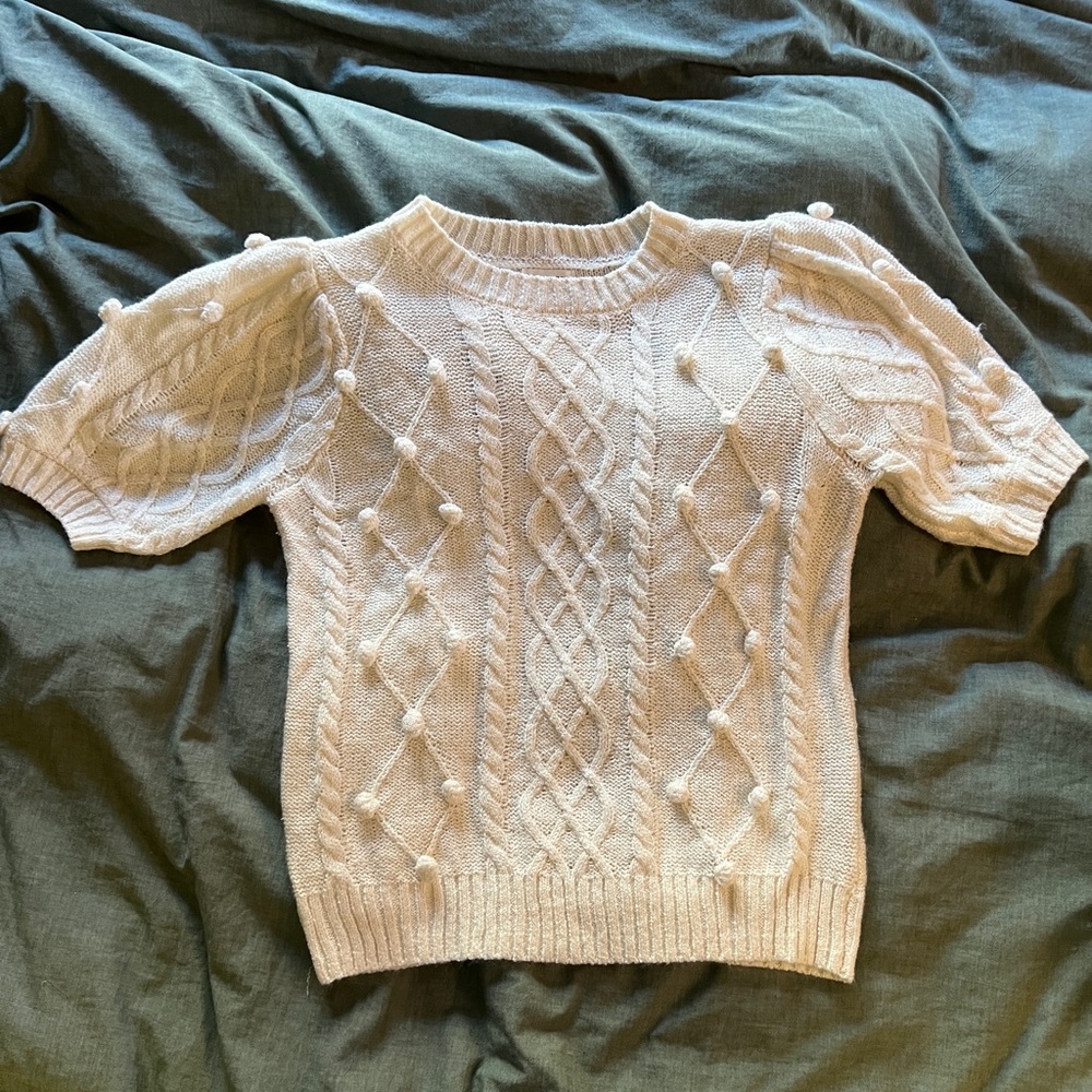 Blu Pepper Women’s Knitted Crew Neck Pom and Cable Knit Sweater Size M